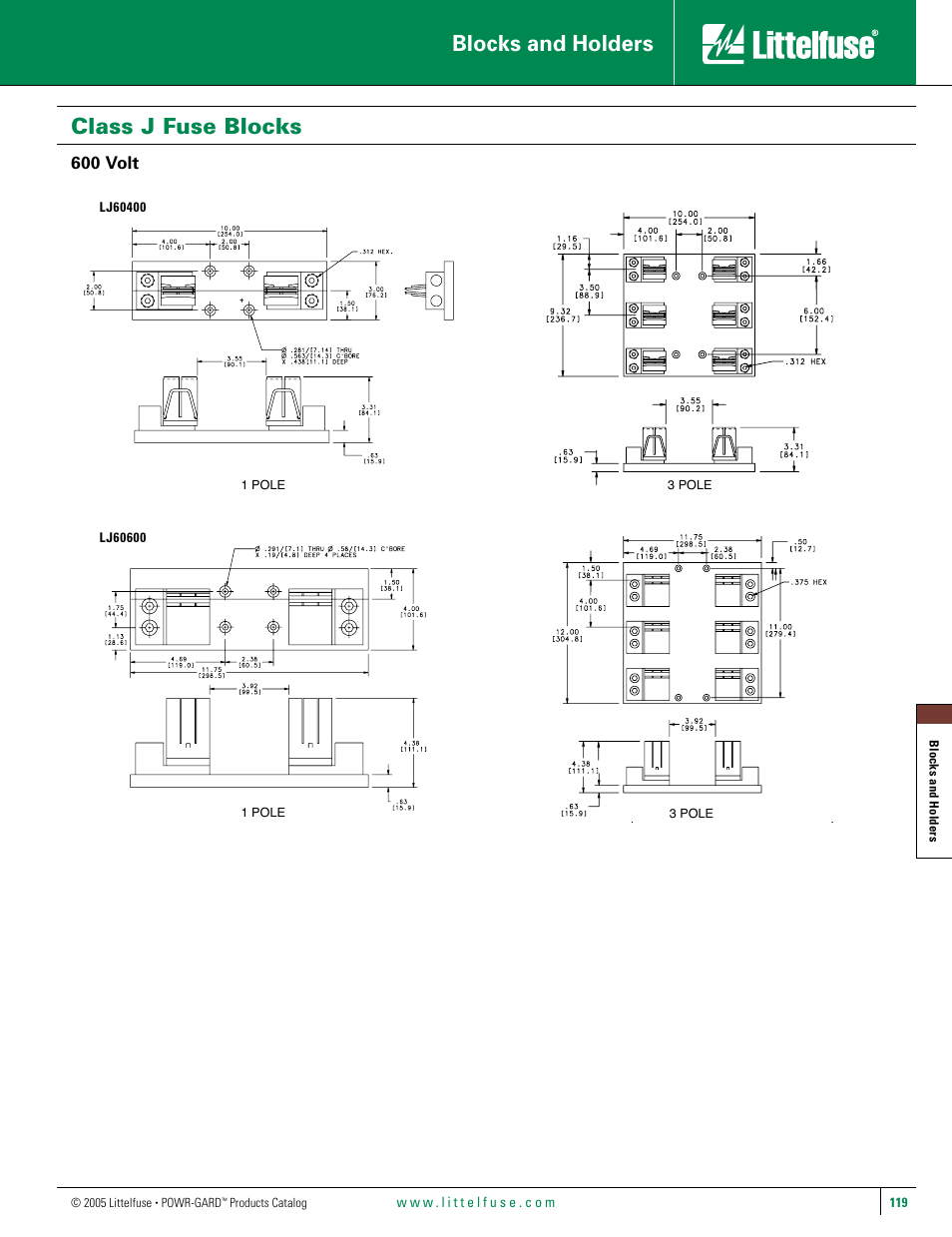 Blocks and holders, Class j fuse blocks, 600 volt | Littelfuse L300 Series User Manual | Page 4 / 4