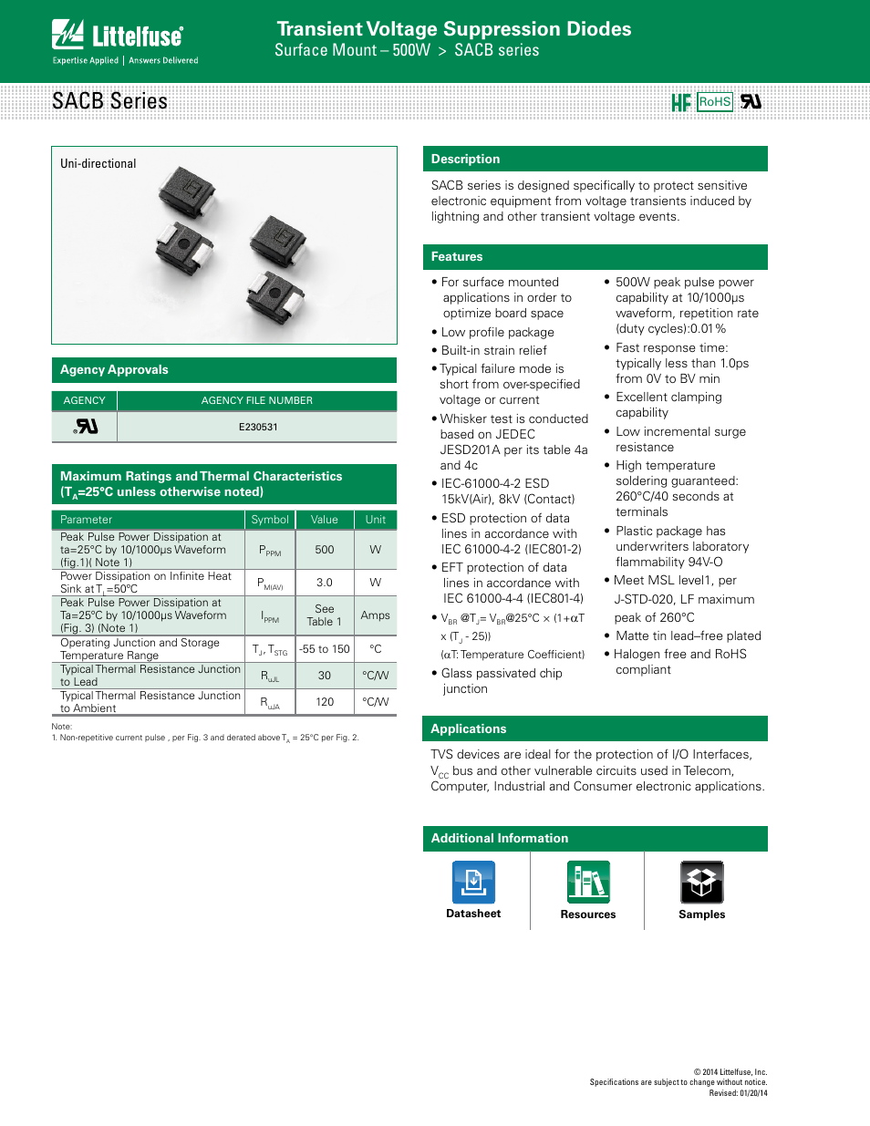 Littelfuse SACB Series User Manual | 4 pages