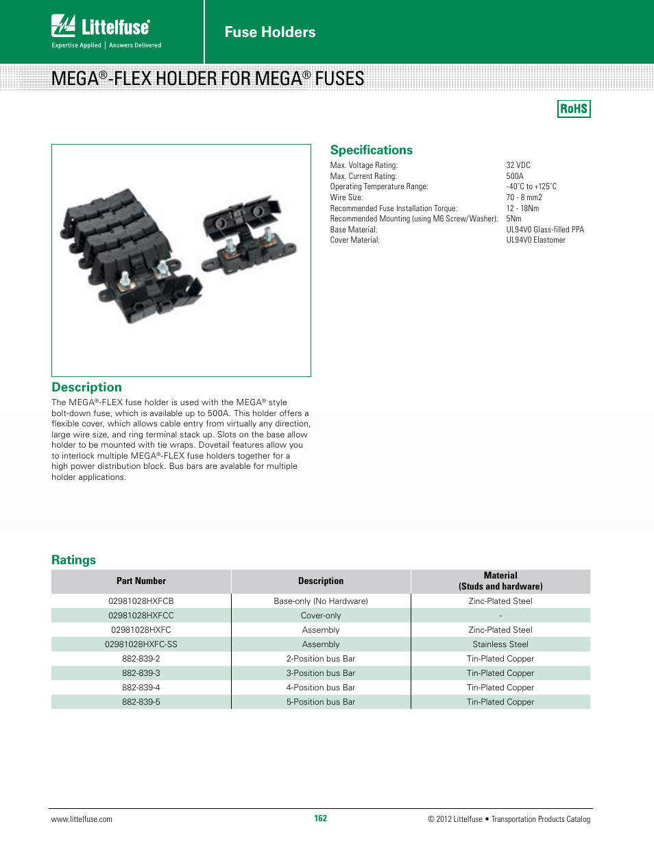 Littelfuse MEGA-Flex Holder Series User Manual | 2 pages