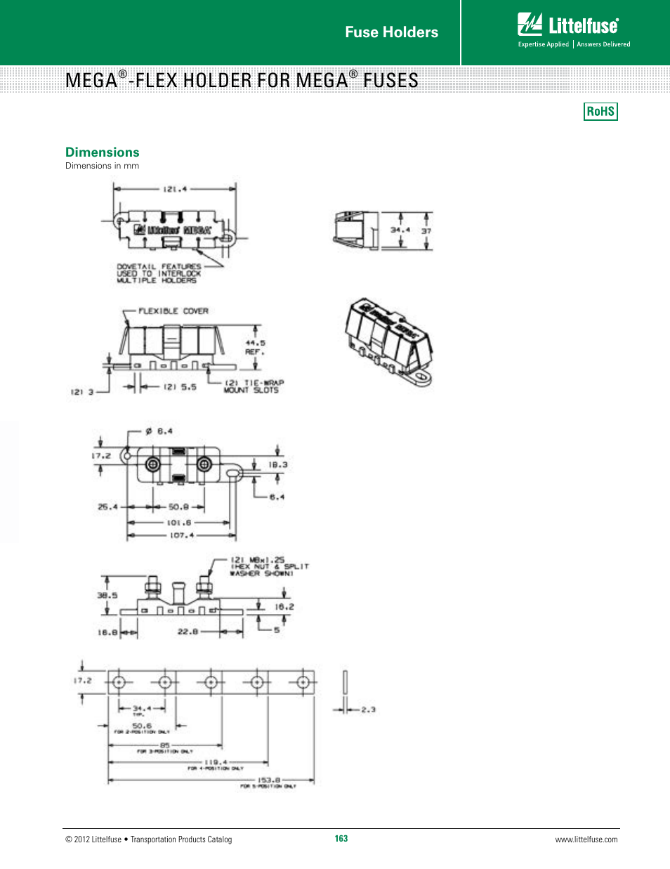 Mega, Flex holder for mega, Fuses | Fuse holders | Littelfuse MEGA-Flex Holder Series User Manual | Page 2 / 2