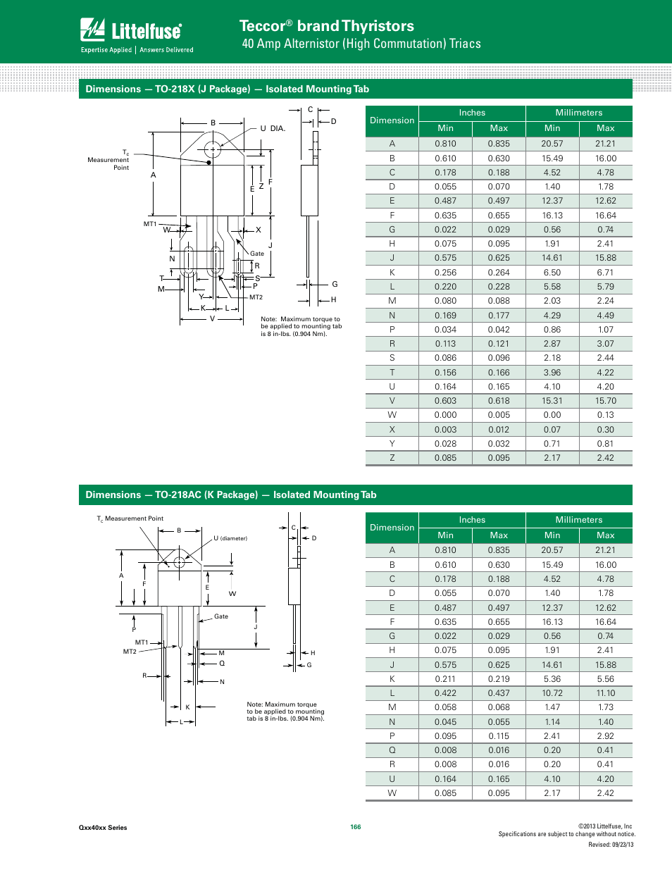 Teccor, Brand thyristors, 40 amp alternistor (high commutation) triacs | Littelfuse Qxx40xx Series User Manual | Page 6 / 7