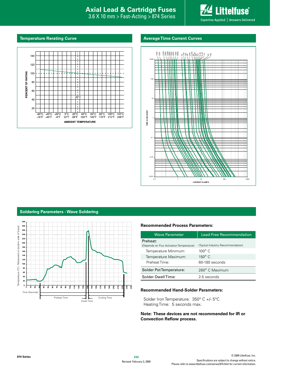 Introduction to circuit protection, Axial lead & cartridge fuses, Transientology | Wave parameter lead-free recommendation preheat, 5fnqfsbuvsf.jojnvn 100, 5fnqfsbuvsf.byjnvn 150, Byjnvn solder dwell time: 2-5 seconds | Littelfuse 874 Series User Manual | Page 2 / 3