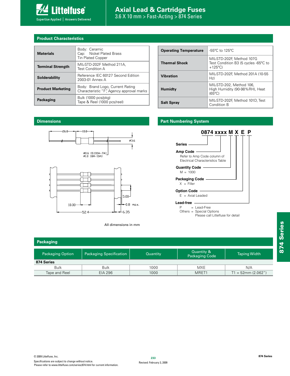 Axial lead & cartridge fuses, 874 series | Littelfuse 874 Series User Manual | Page 3 / 3