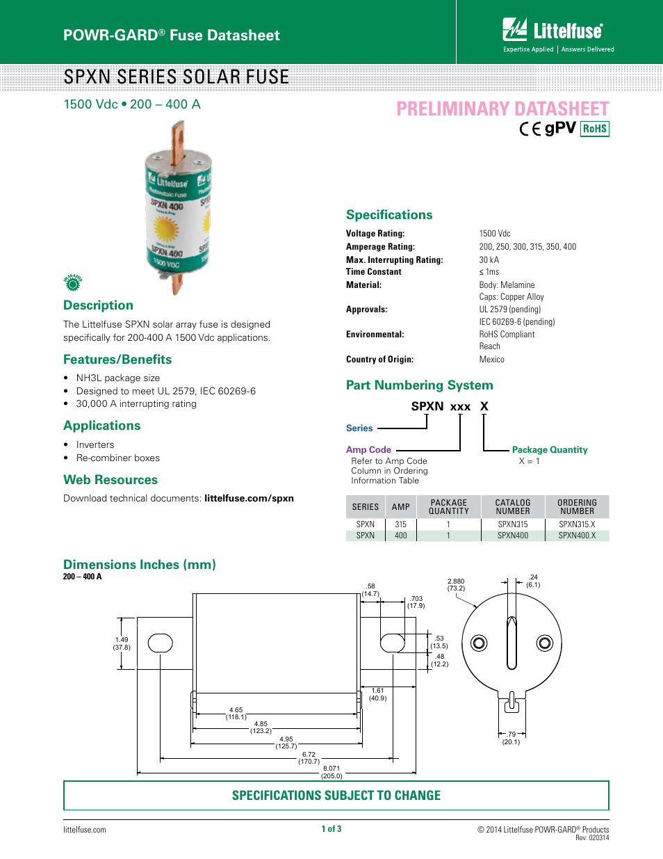 Littelfuse SPXN Series User Manual | 3 pages