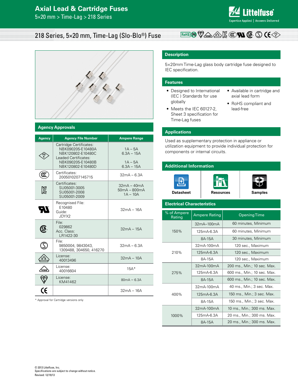 Littelfuse 218 Series User Manual | 4 pages