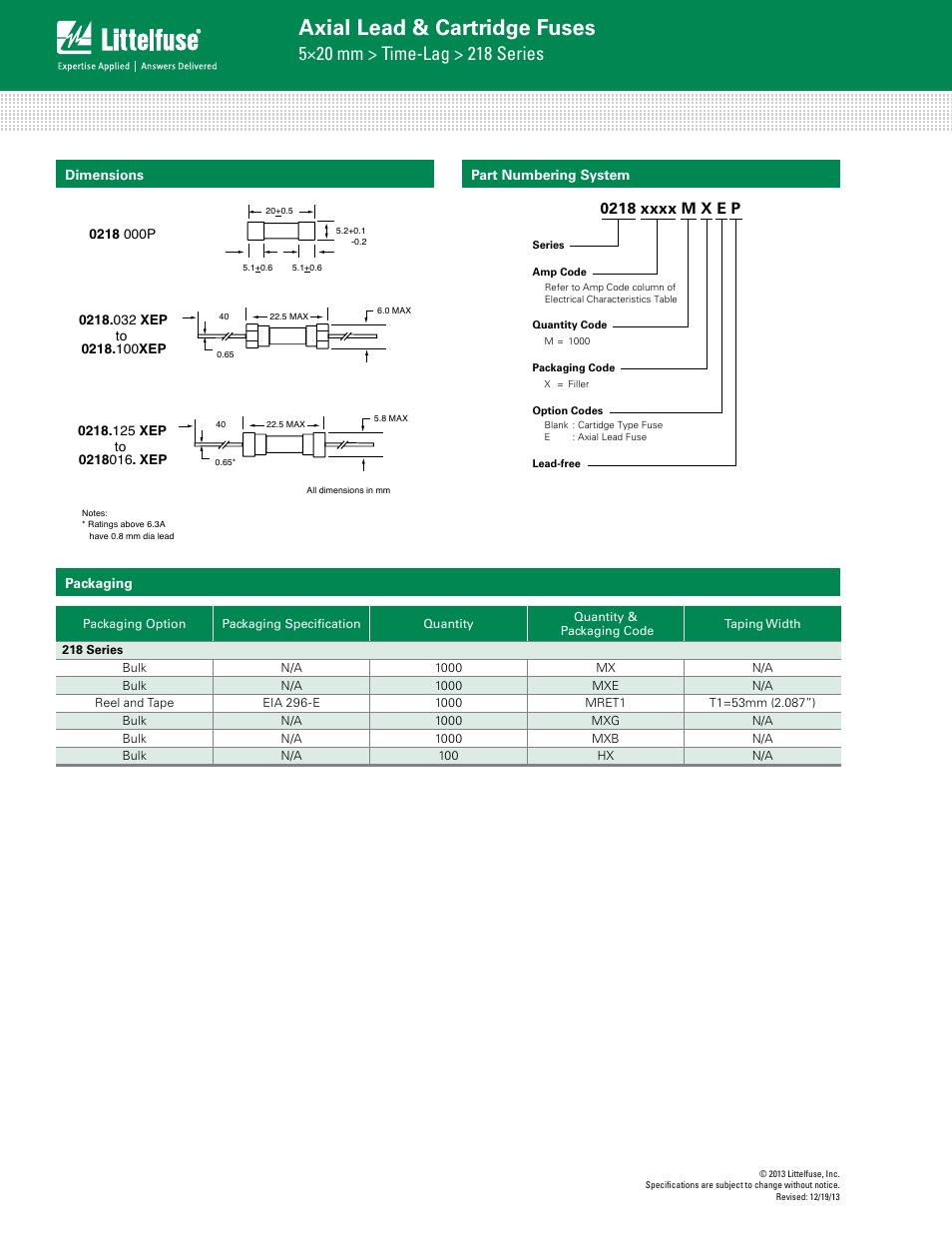 Axial lead & cartridge fuses | Littelfuse 218 Series User Manual | Page 4 / 4