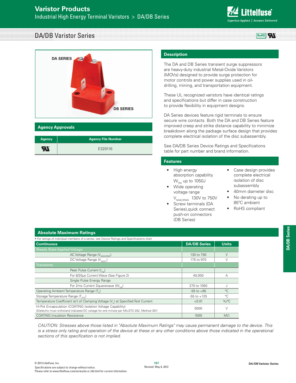 Littelfuse DA_DB Varistor Series User Manual | 4 pages