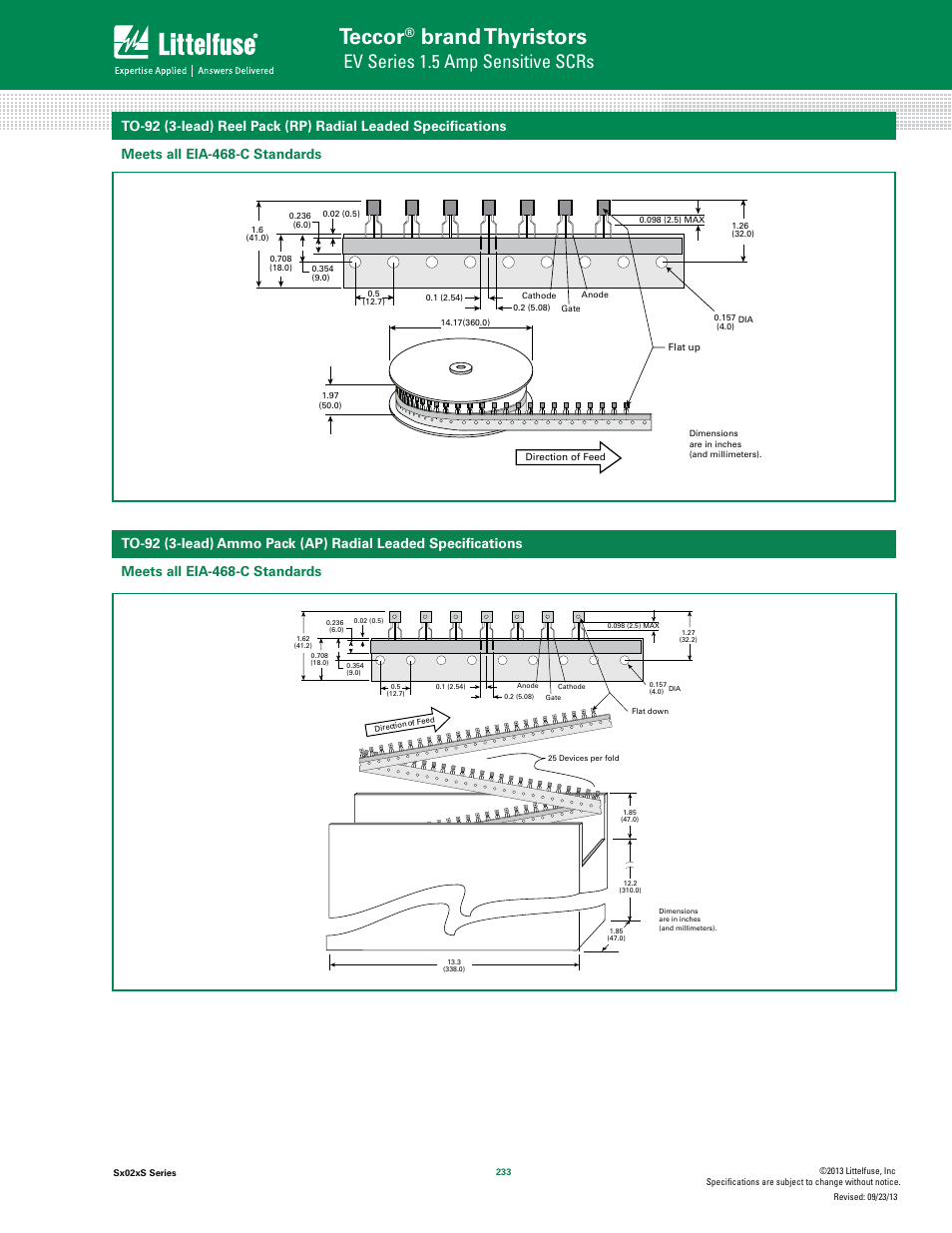 Teccor, Brand thyristors, Ev series 1.5 amp sensitive scrs | Littelfuse Sx02xS Series User Manual | Page 7 / 8