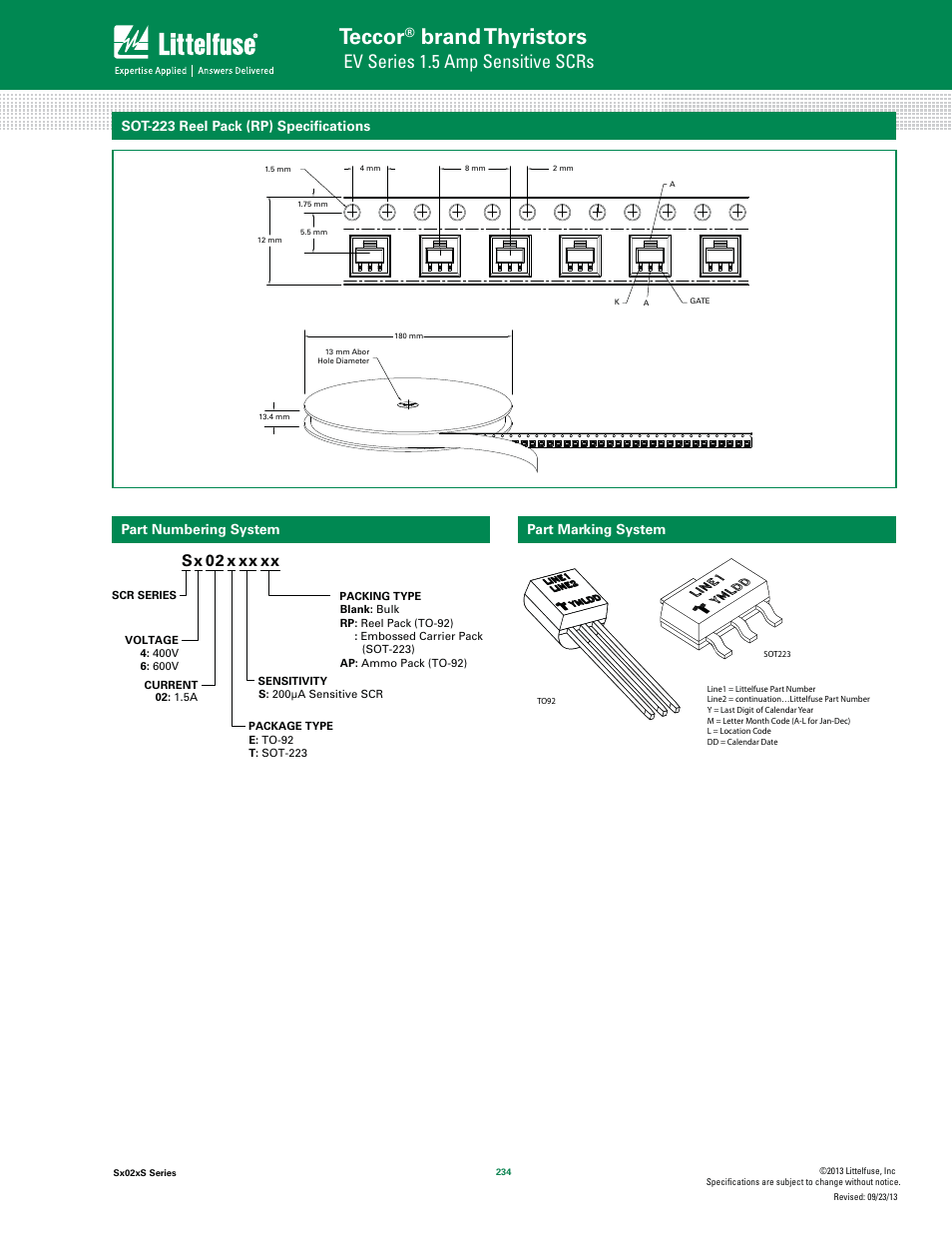 Teccor, Brand thyristors, Ev series 1.5 amp sensitive scrs | X 02 s x | Littelfuse Sx02xS Series User Manual | Page 8 / 8