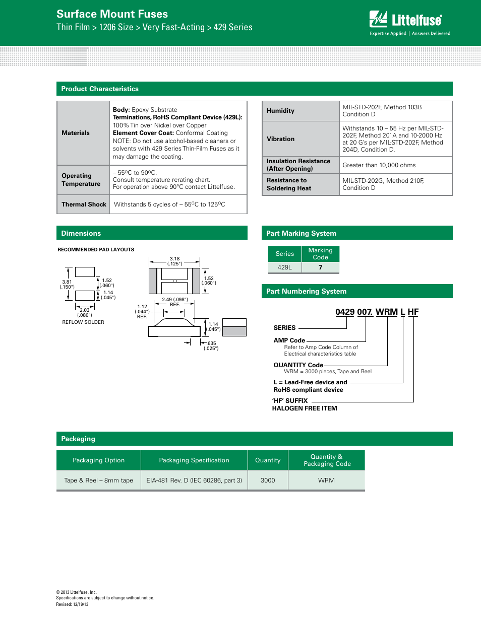 Surface mount fuses | Littelfuse 429 Series User Manual | Page 3 / 3