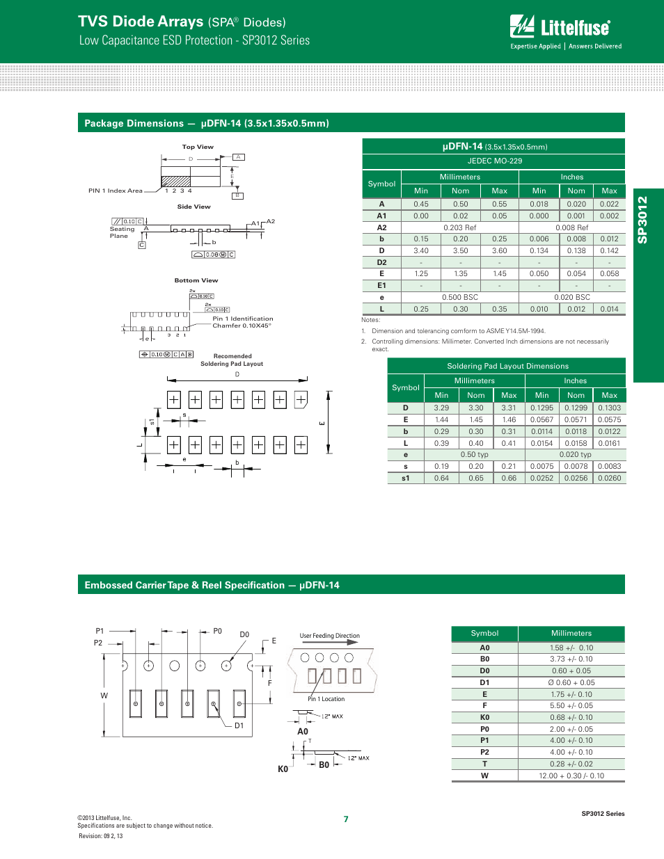 Tvs diode arrays, Low capacitance esd protection - sp3012 series, Diodes) | Sp30 1 2 | Littelfuse SP3012 Series User Manual | Page 7 / 8