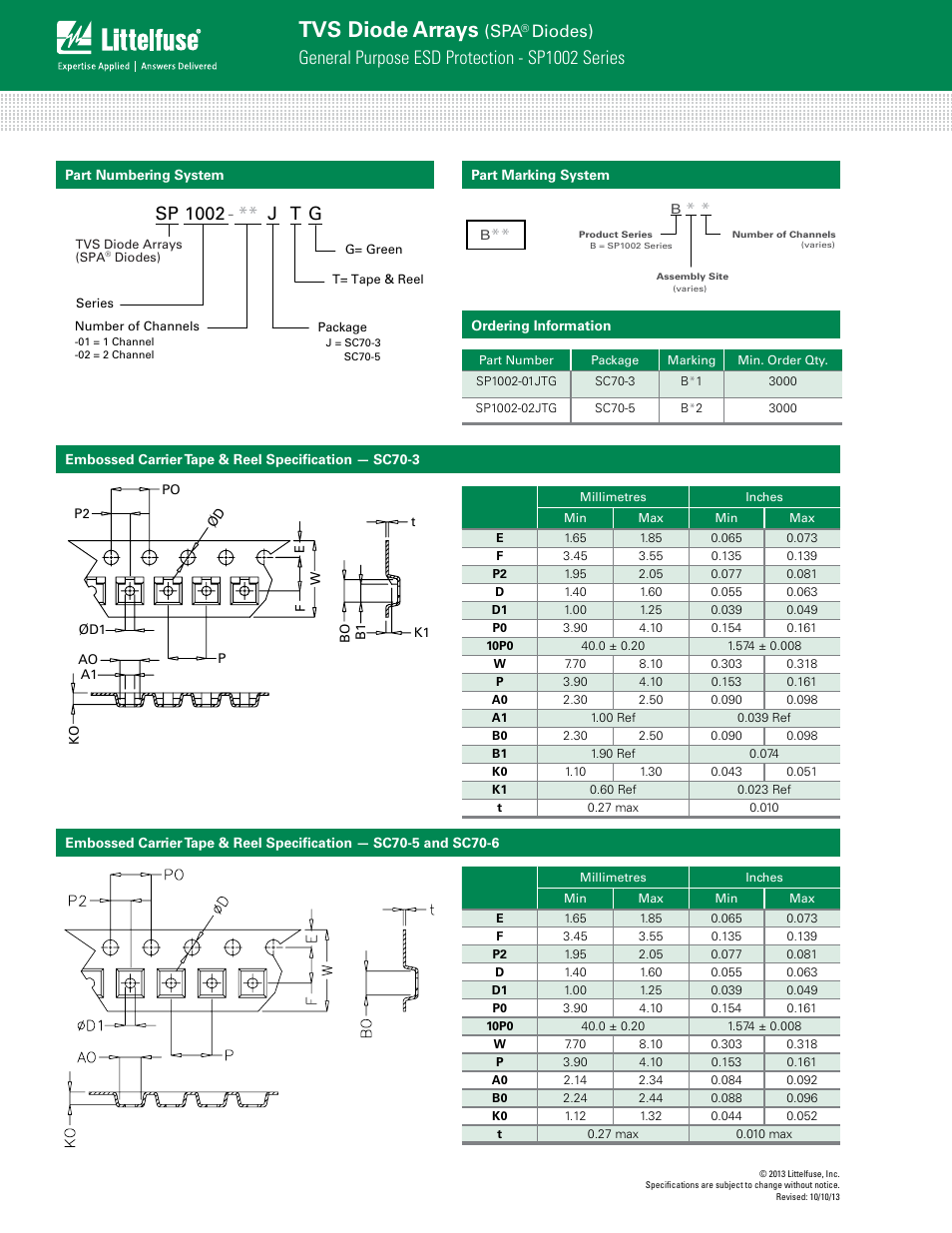 Tvs diode arrays, General purpose esd protection - sp1002 series, Sp 1002 ** j t g | Diodes) | Littelfuse SP1002 Series User Manual | Page 4 / 4