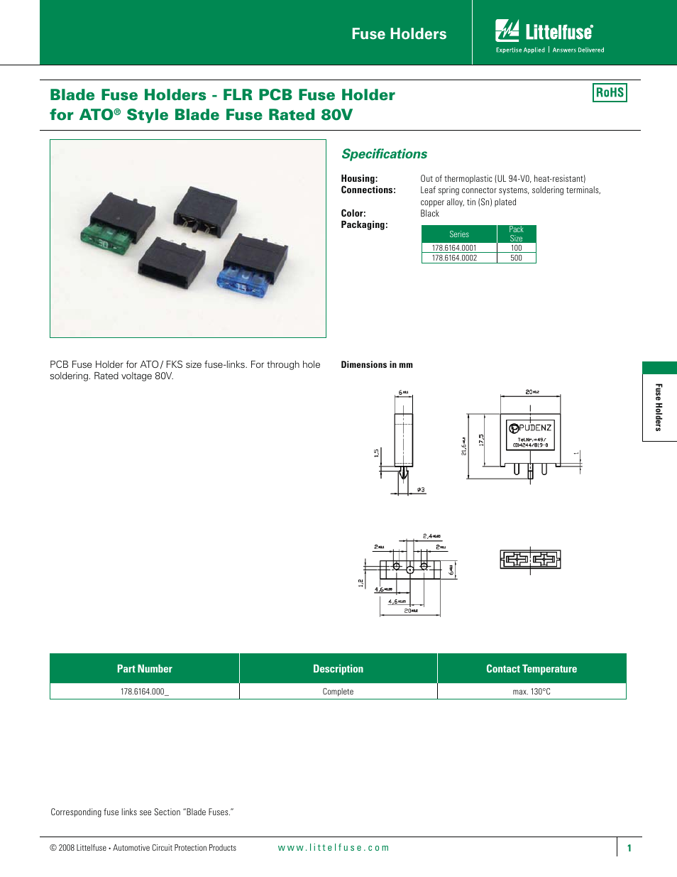 Littelfuse FLR 80V 6-pin PCB Fuseholder Series User Manual | 1 page