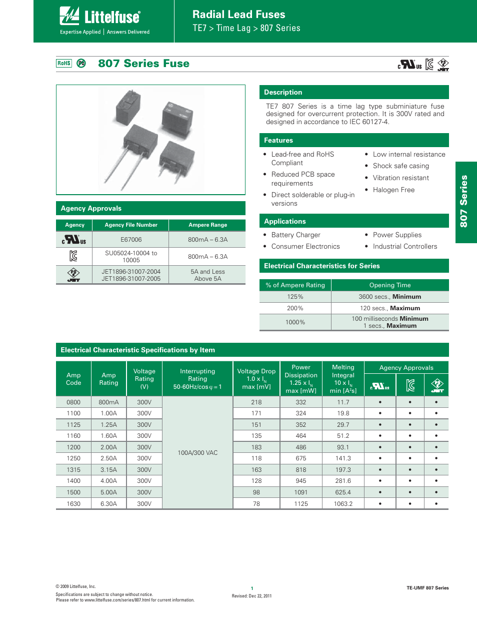 Littelfuse 807 Series User Manual | 3 pages