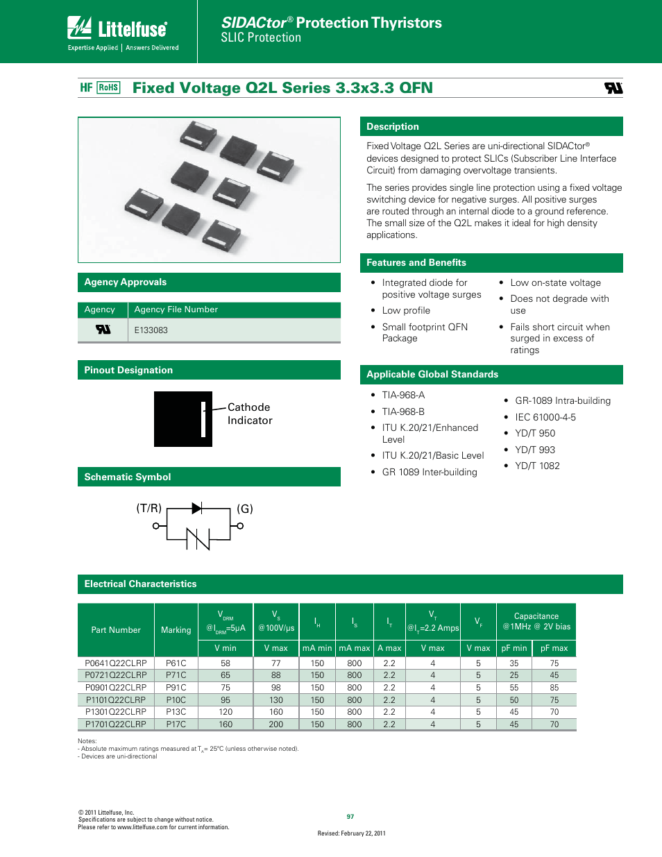 Littelfuse Fixed Voltage Q2L Series 3.3x3.3 QFN User Manual | 4 pages