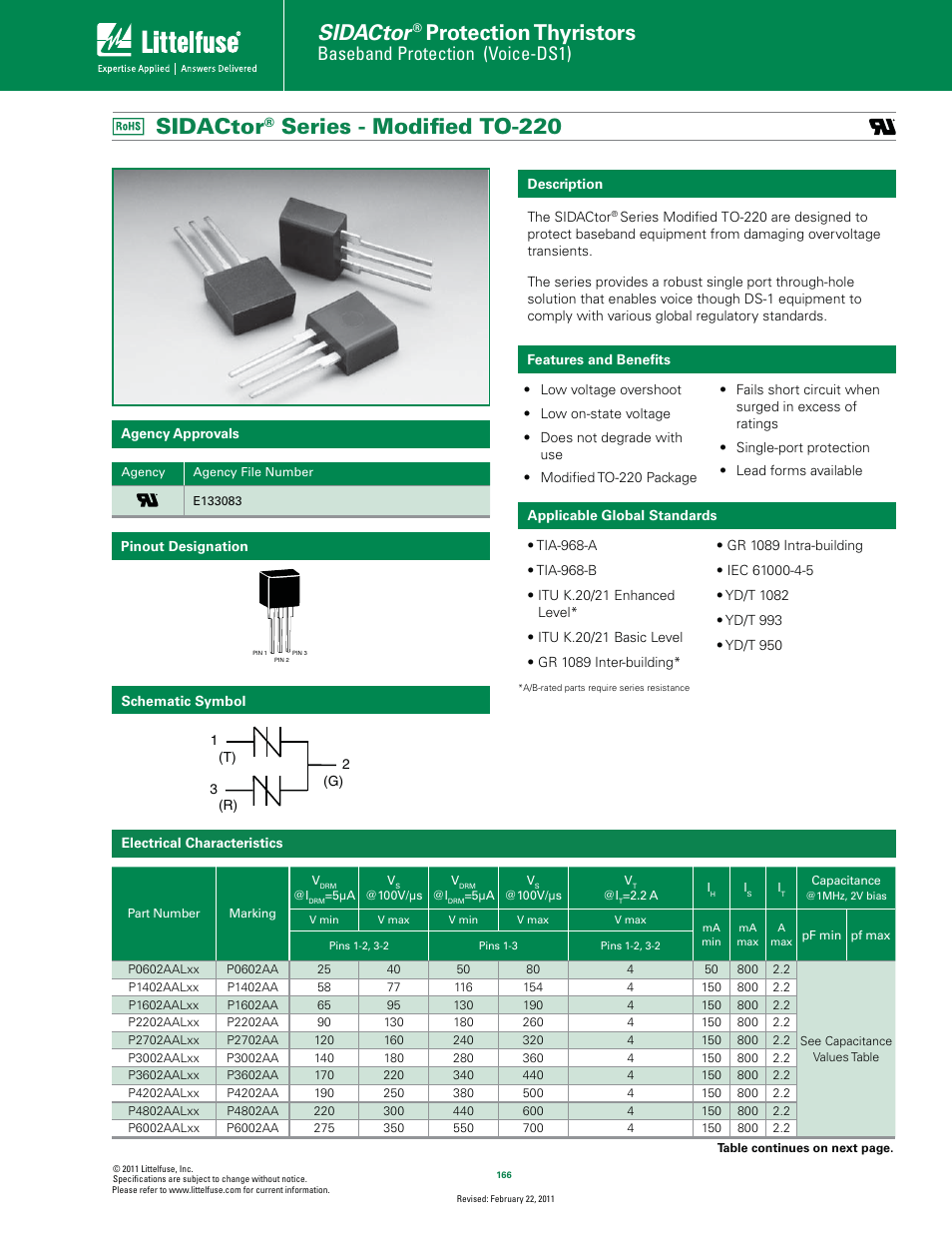 Littelfuse SIDACtor Series TO-220 User Manual | 5 pages