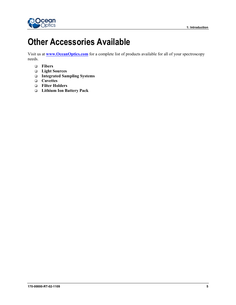 Other accessories available | Ocean Optics Red Tide USB650 Install User Manual | Page 11 / 26