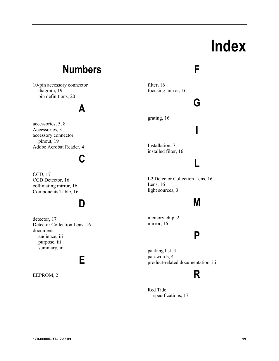 Index, Numbers | Ocean Optics Red Tide USB650 Install User Manual | Page 25 / 26