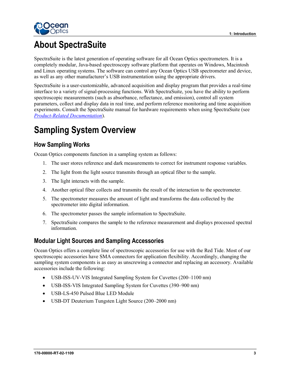 About spectrasuite sampling system overview, About spectrasuite, Sampling system overview | Ocean Optics Red Tide USB650 Install User Manual | Page 9 / 26