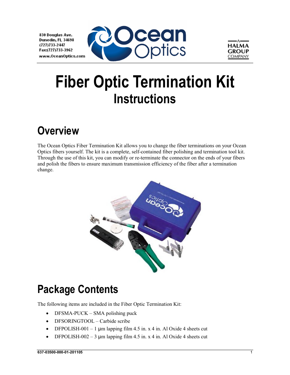 Ocean Optics Fiber Optic Termination Kit User Manual | 6 pages