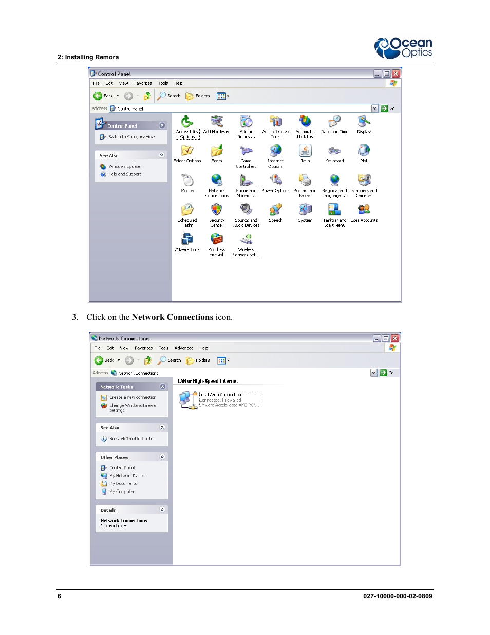 Click on the network connections icon | Ocean Optics Remora User Manual | Page 12 / 42
