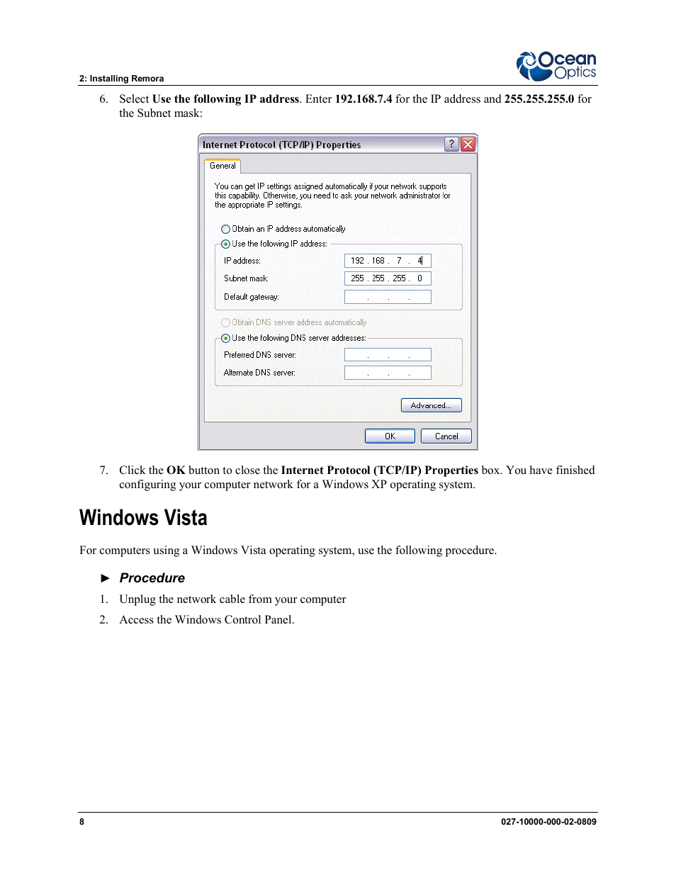 Windows vista | Ocean Optics Remora User Manual | Page 14 / 42