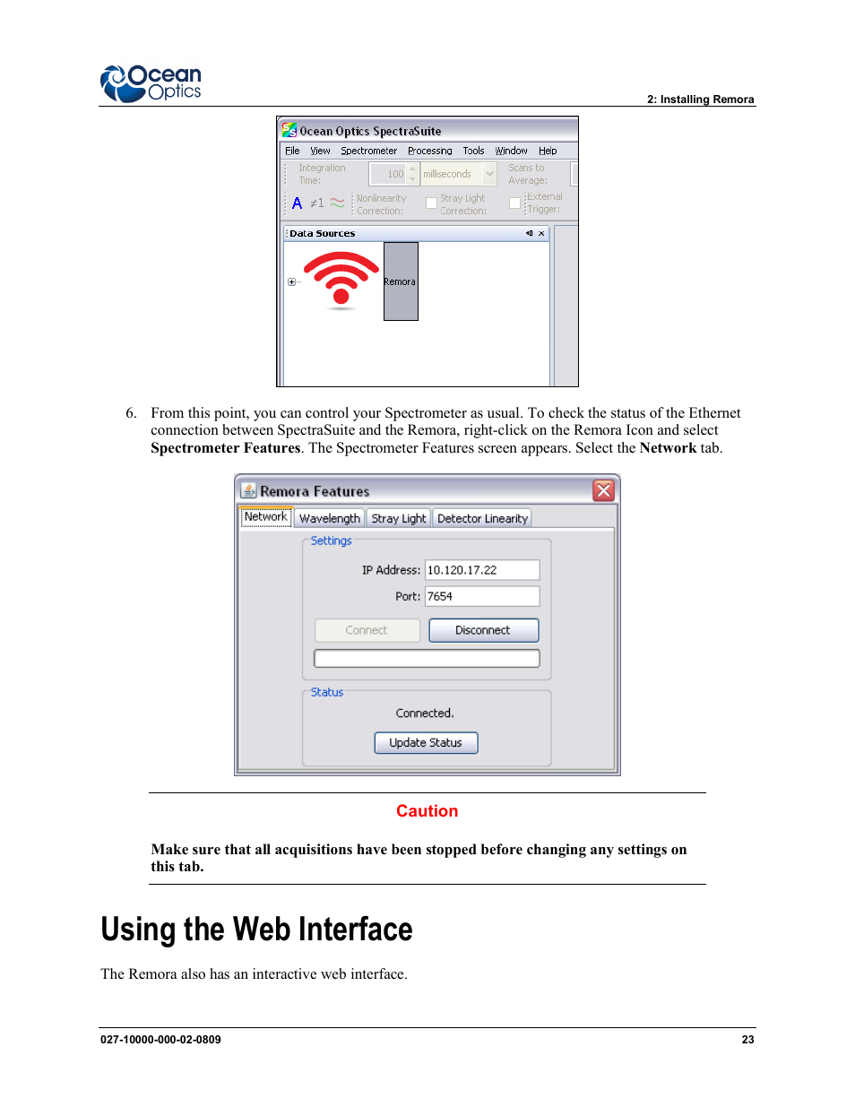 Using the web interface | Ocean Optics Remora User Manual | Page 29 / 42