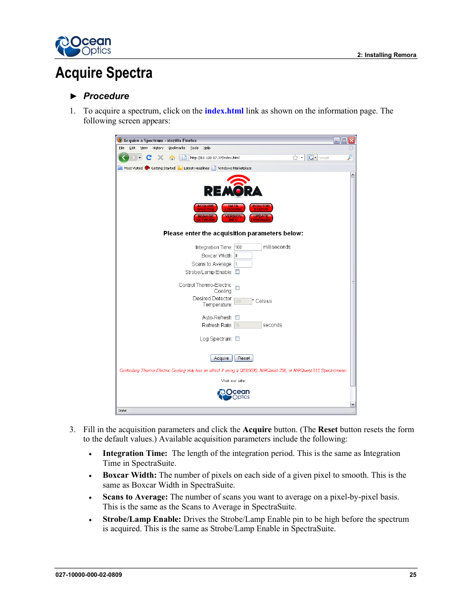 Acquire spectra | Ocean Optics Remora User Manual | Page 31 / 42