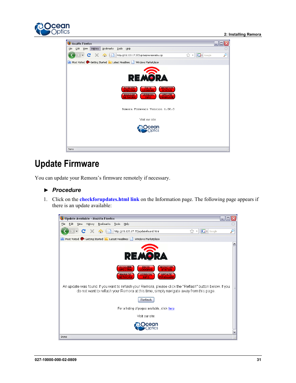 Update firmware | Ocean Optics Remora User Manual | Page 37 / 42