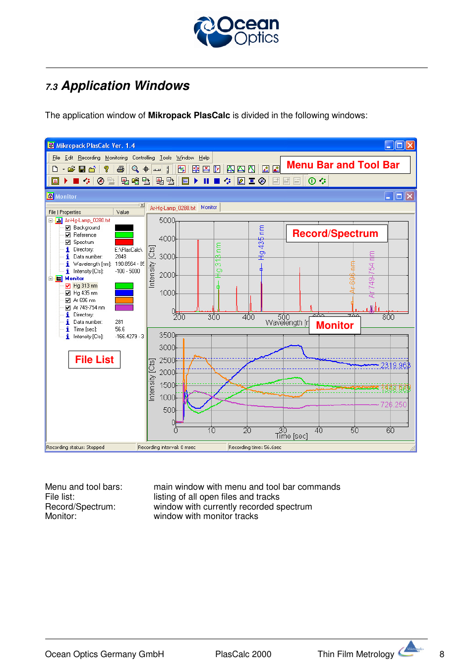 Application windows | Ocean Optics PlasCalc User Manual | Page 11 / 59