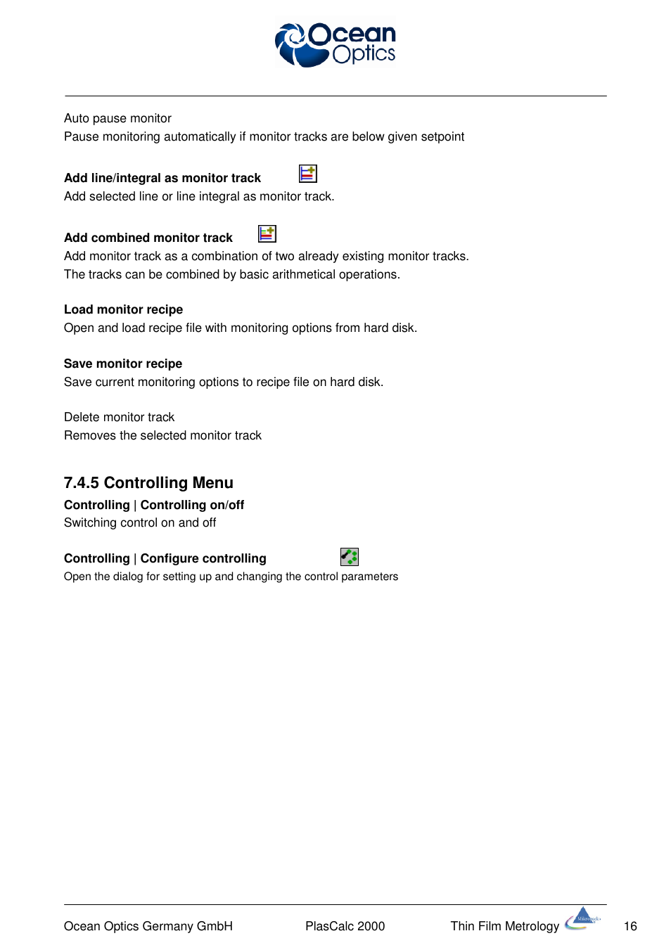 5 controlling menu | Ocean Optics PlasCalc User Manual | Page 19 / 59