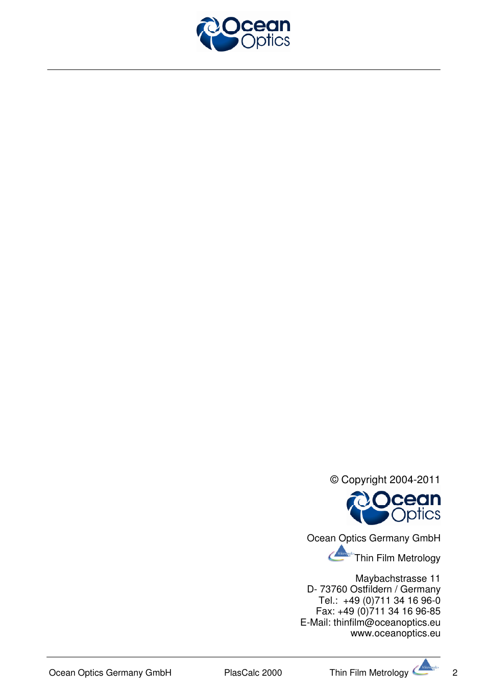 Ocean Optics PlasCalc User Manual | Page 2 / 59