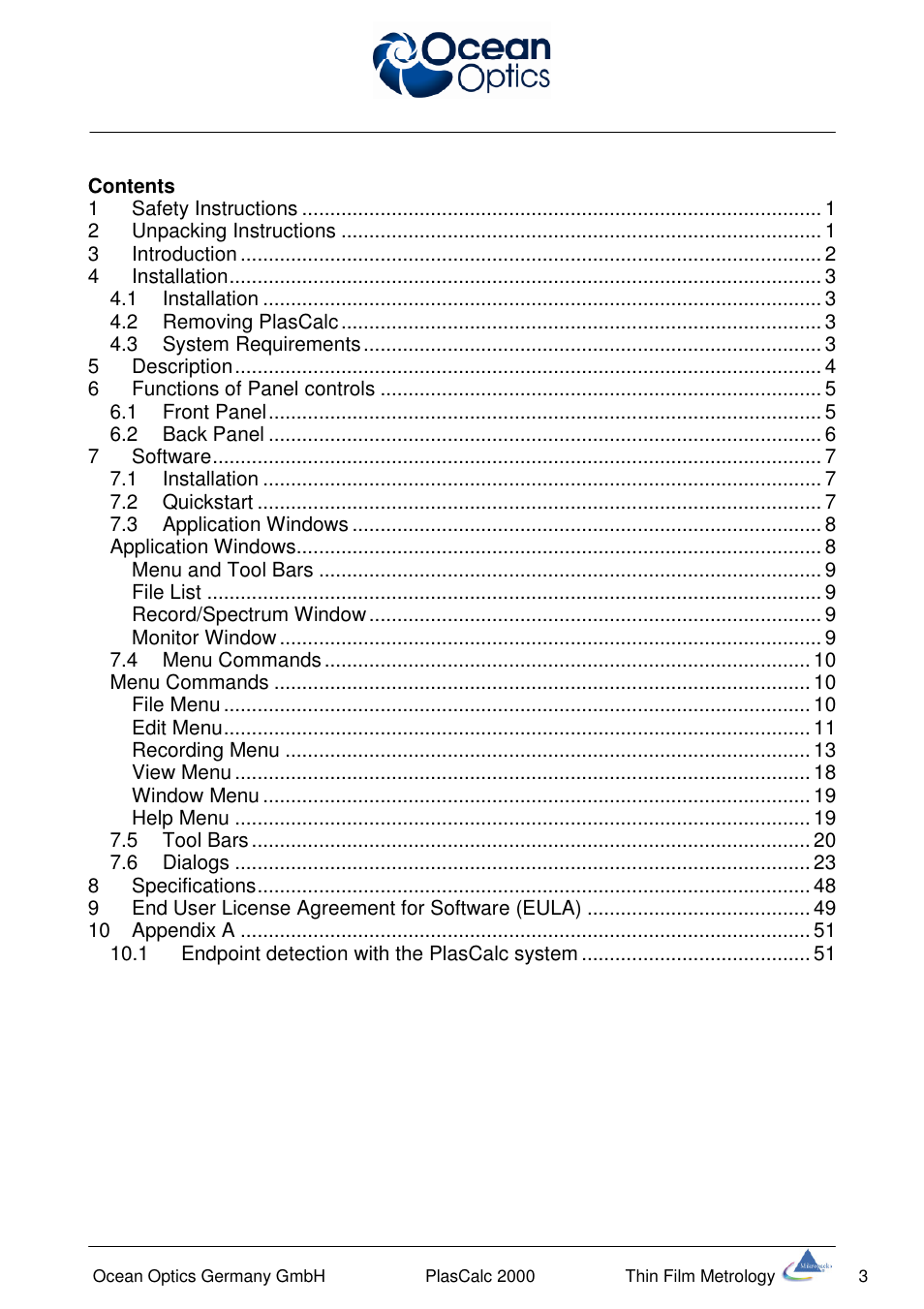 Ocean Optics PlasCalc User Manual | Page 3 / 59