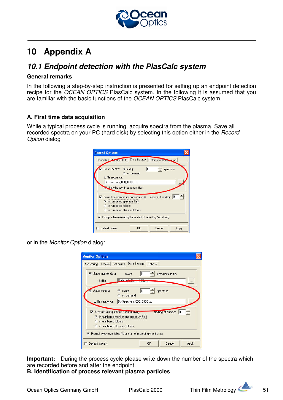 10 appendix a, 1 endpoint detection with the plascalc system | Ocean Optics PlasCalc User Manual | Page 54 / 59