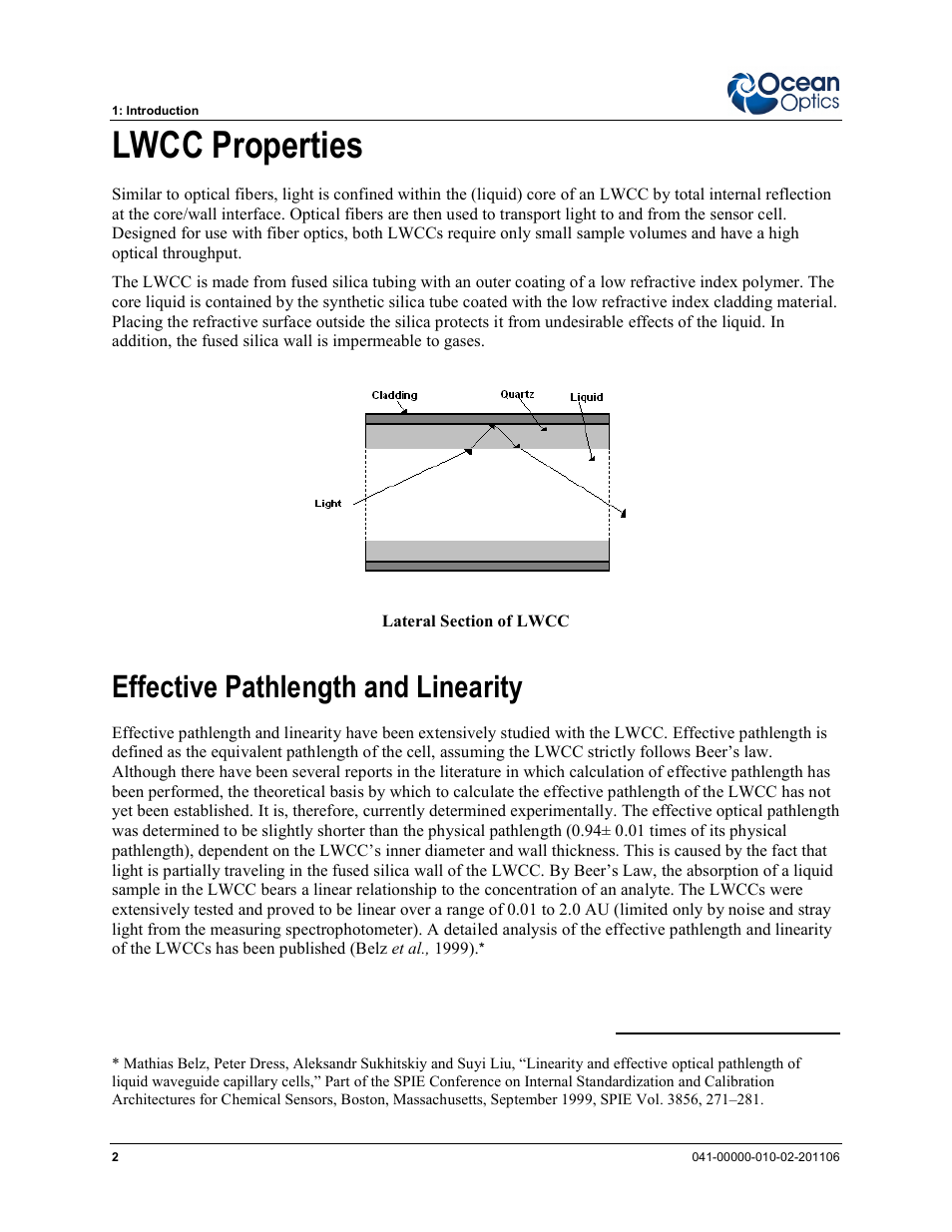Lwcc properties, Effective pathlength and linearity | Ocean Optics LPC-500CM User Manual | Page 10 / 28