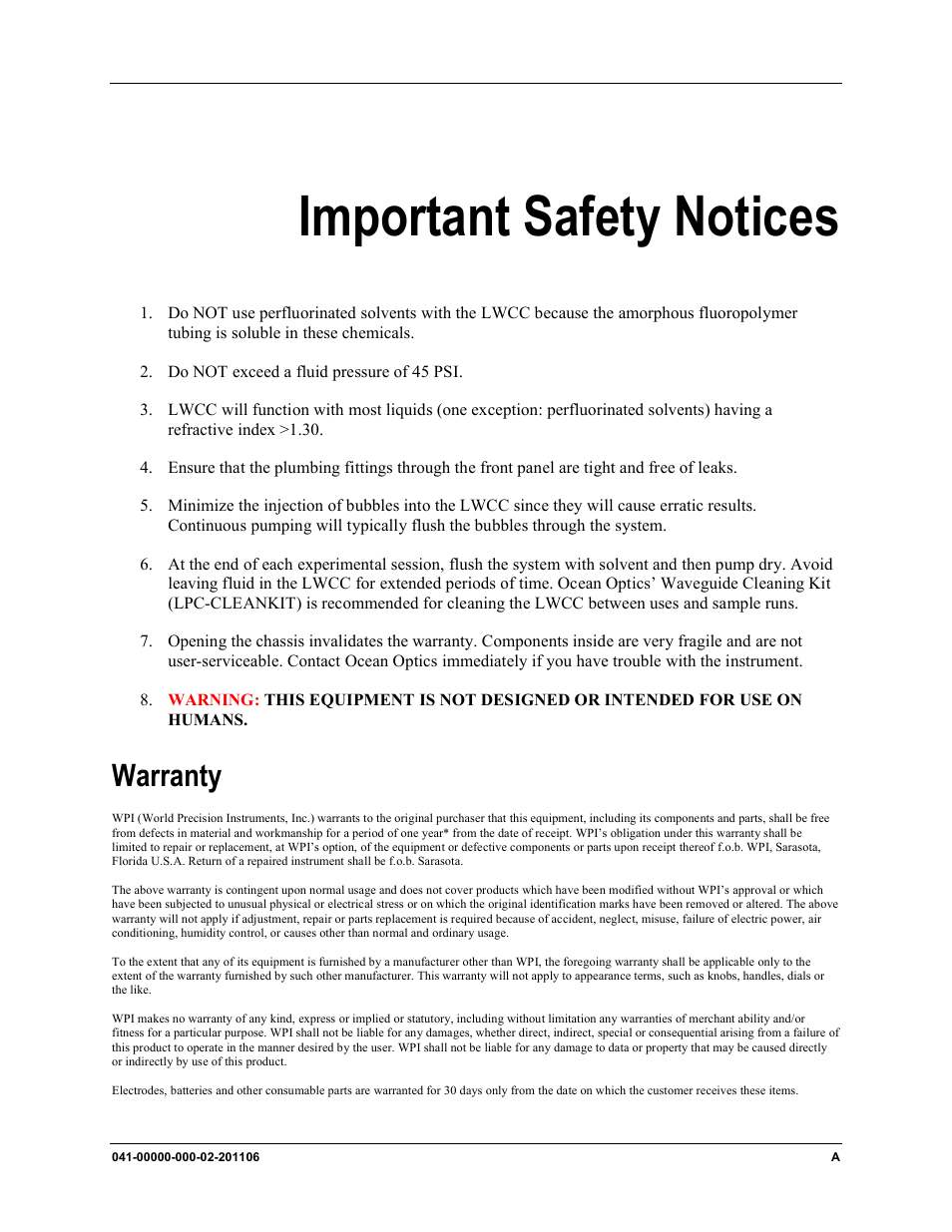Important safety notices, Warranty | Ocean Optics LPC-500CM User Manual | Page 3 / 28