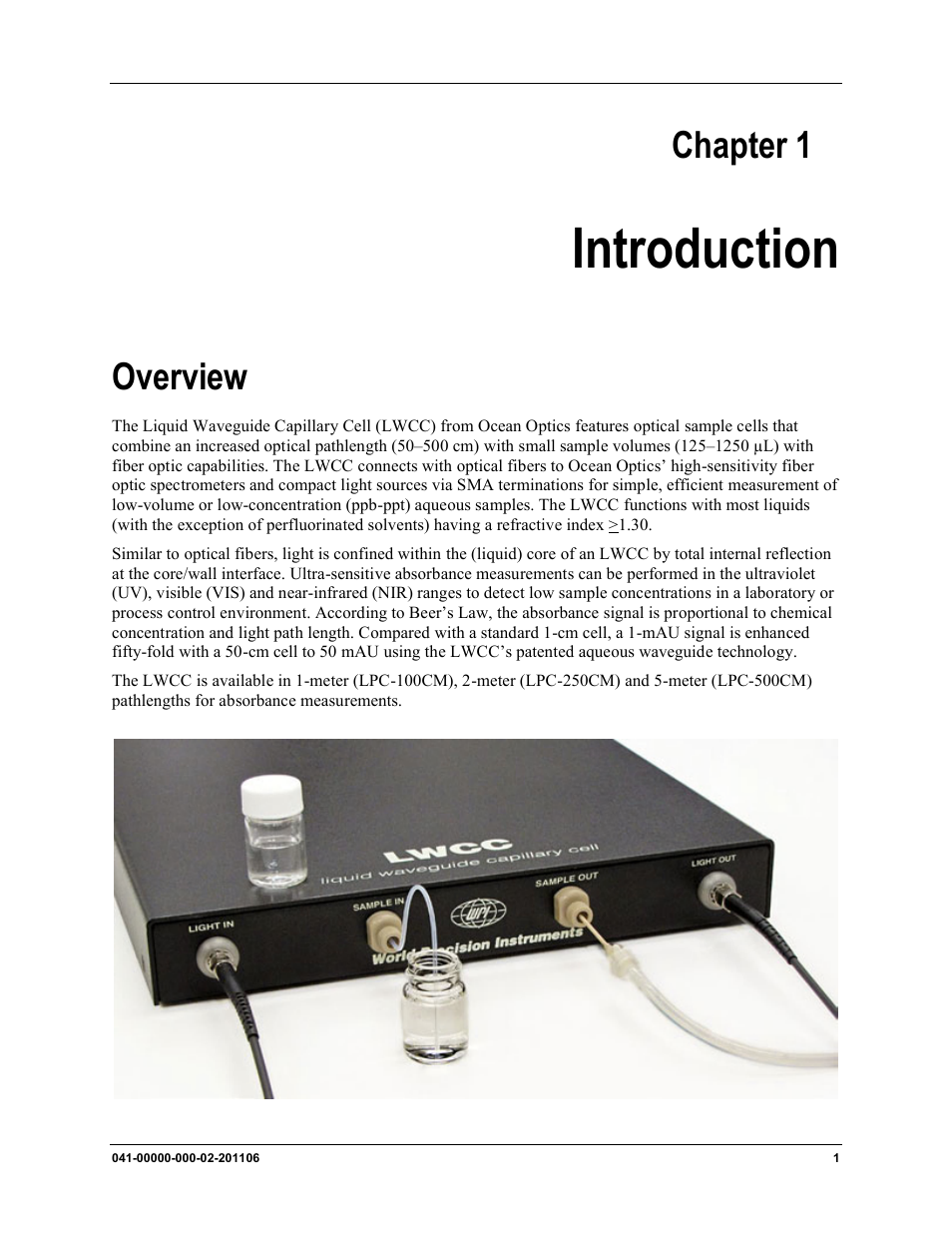 Introduction, Overview, Chapter 1 | Ocean Optics LPC-500CM User Manual | Page 9 / 28