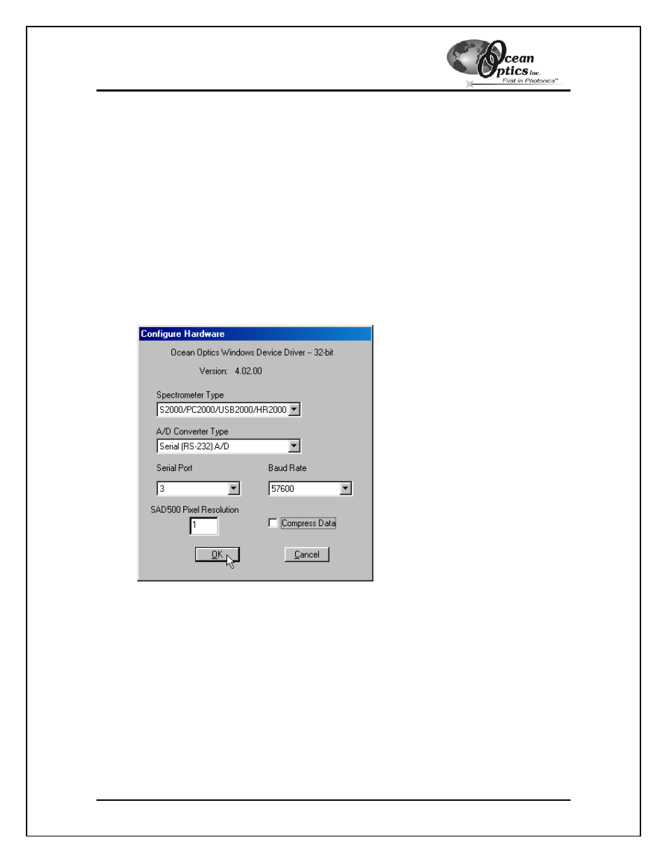 Install the ooibase32 software, Configure the ooibase32 software – serial port | Ocean Optics ADC1000-USB User Manual | Page 13 / 27