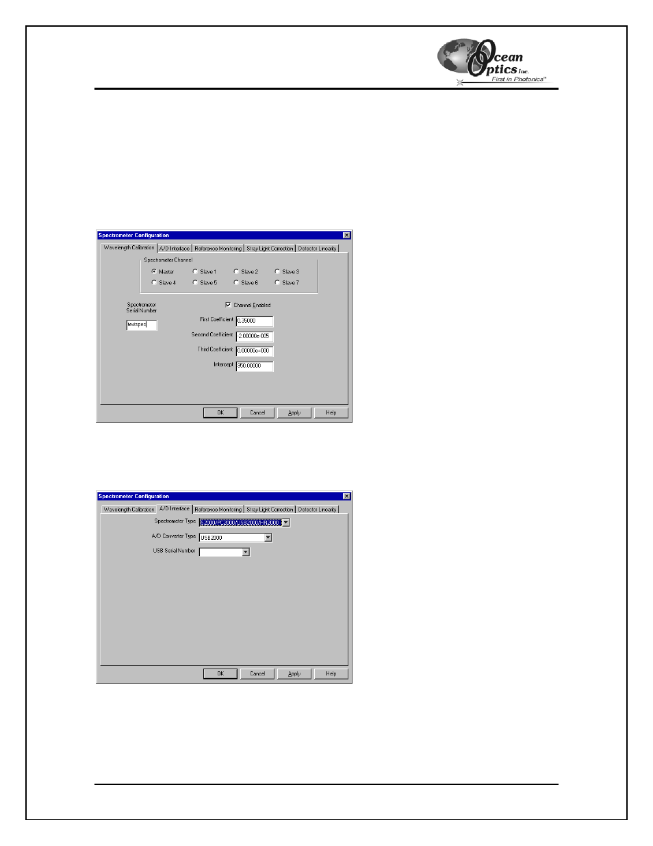 Configuring the spectrometer, Open the spectrometer configuration screen, A/d interface tab | Ocean Optics ADC1000-USB User Manual | Page 15 / 27