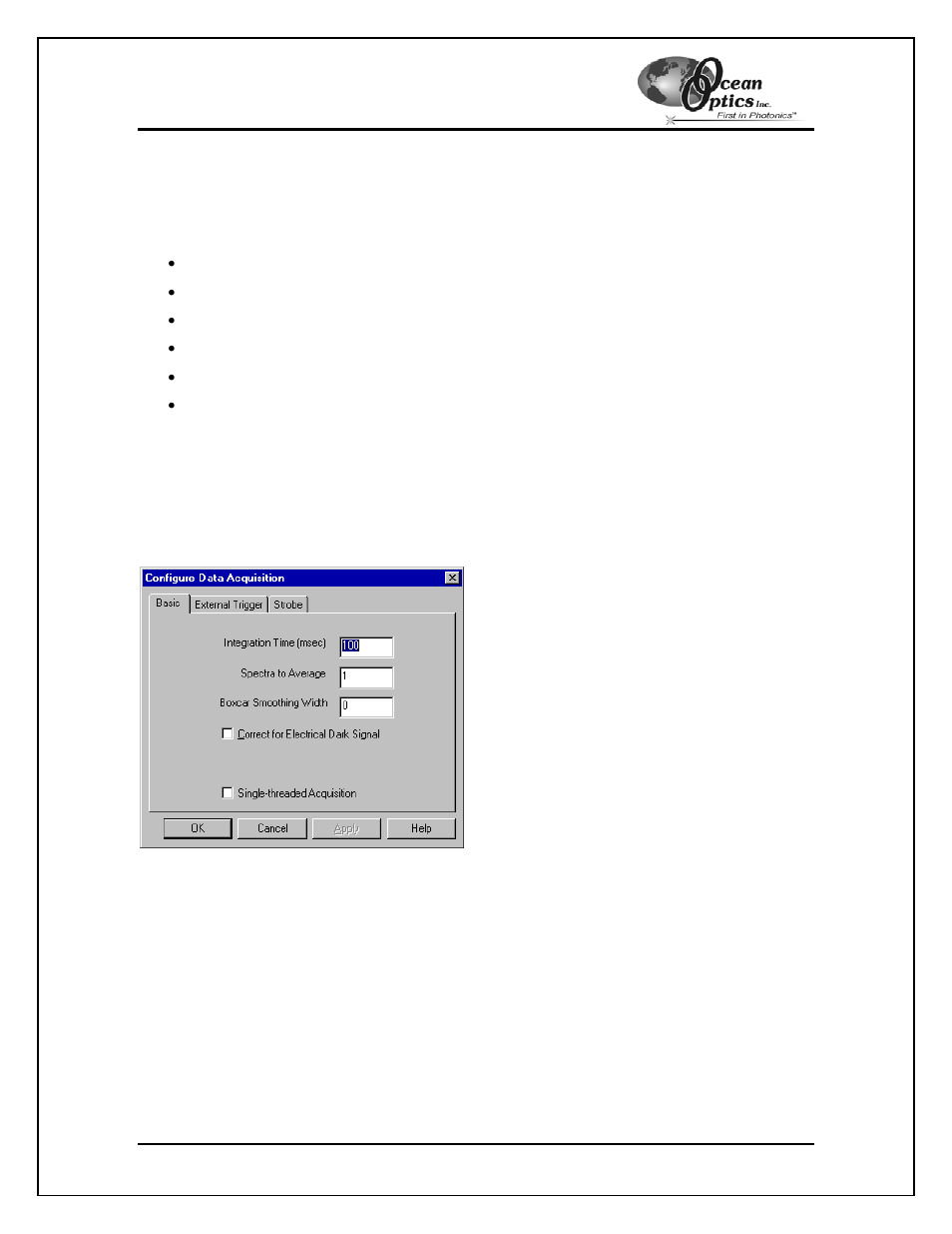 Setting ooibase32 parameters, Configuring data acquisition | Ocean Optics ADC1000-USB User Manual | Page 16 / 27