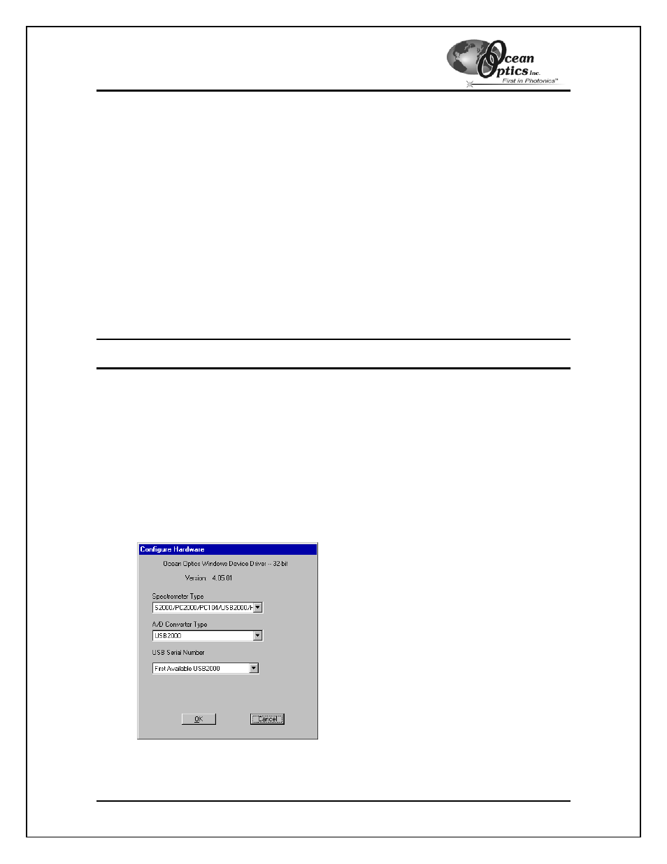 Install the ooibase32 software, Connect the adc1000-usb to your usb port, Configure the ooibase32 software – usb port | Ocean Optics ADC1000-USB User Manual | Page 7 / 27