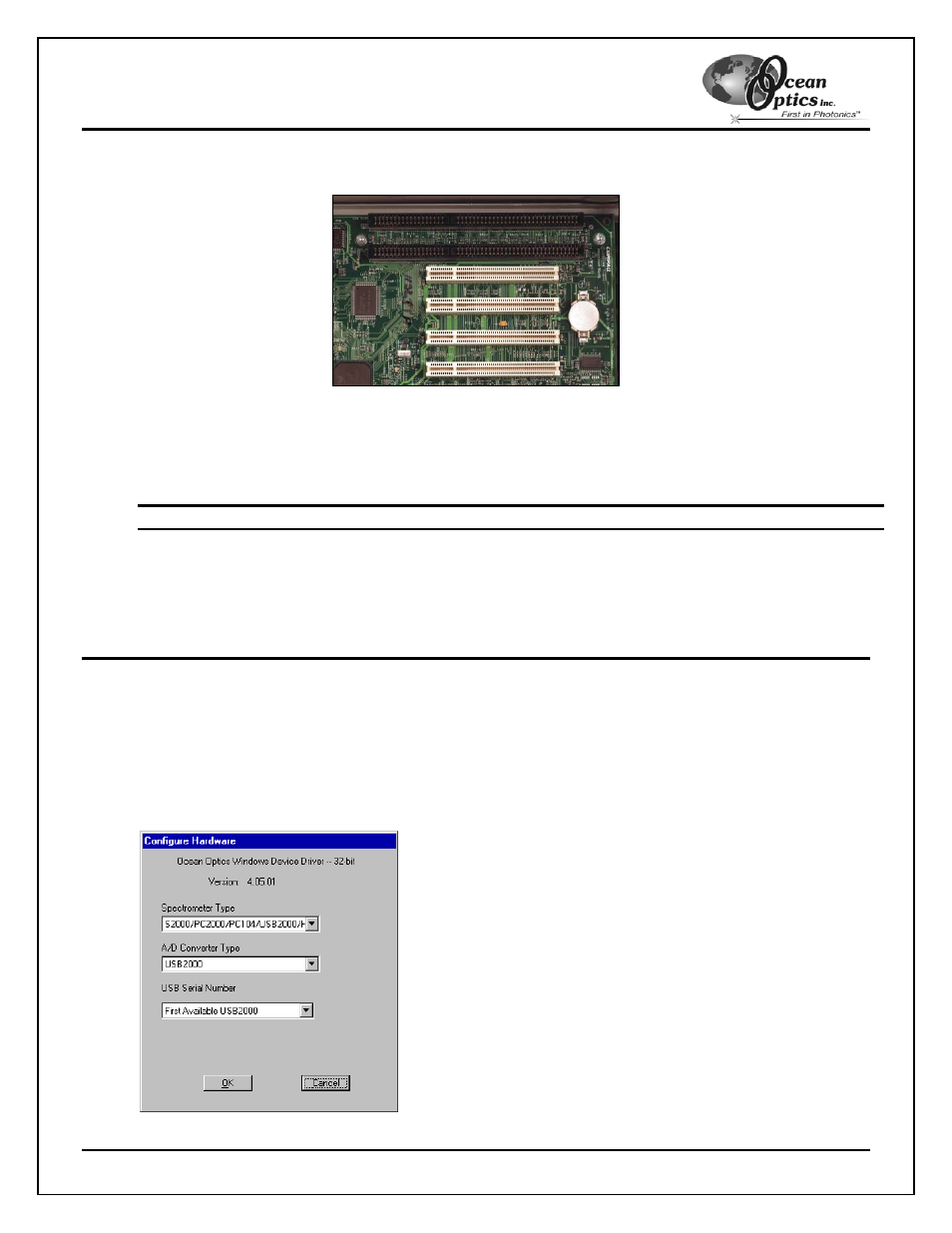 Configure the ooibase32 software | Ocean Optics ADC2000-PCI User Manual | Page 6 / 13