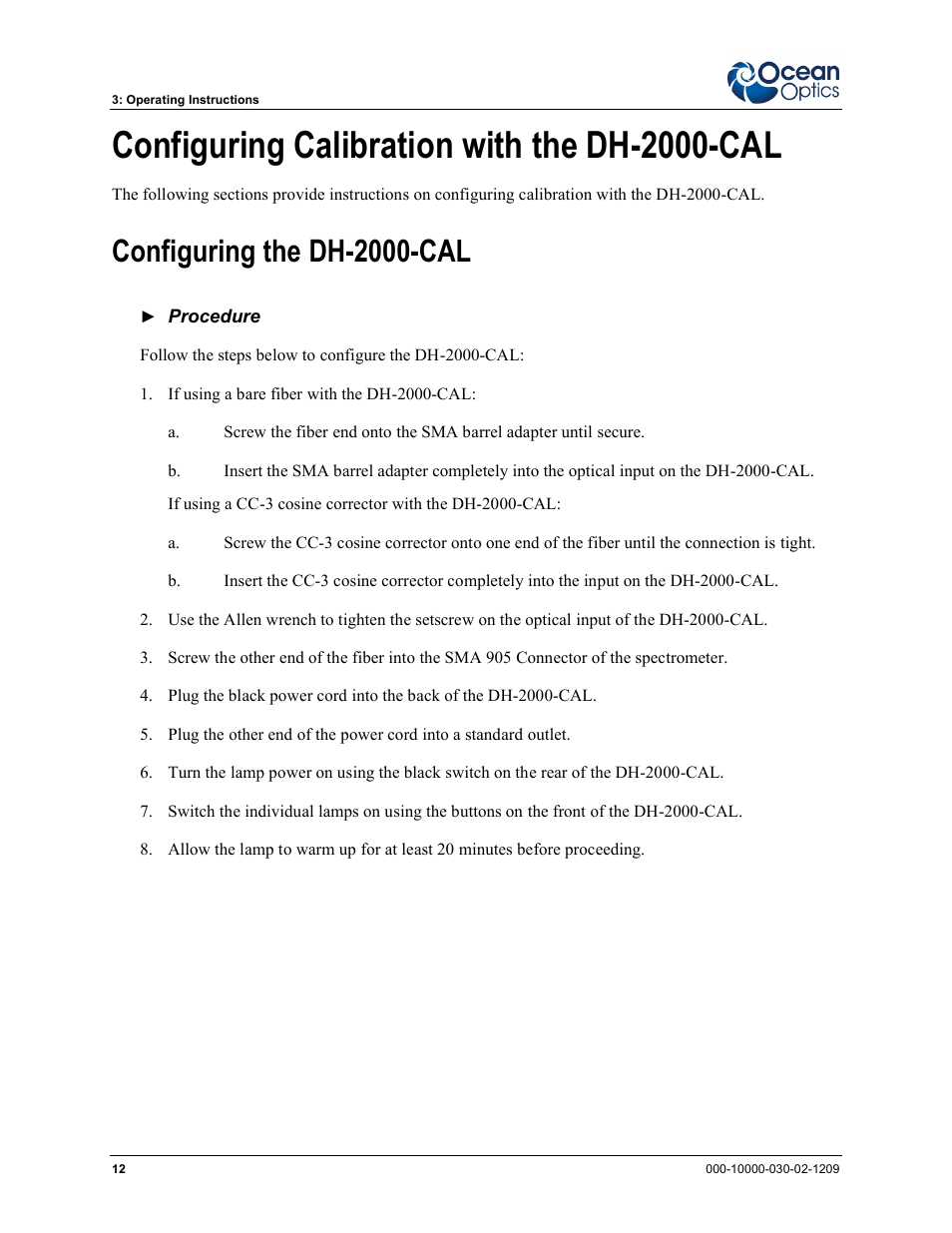 Configuring calibration with the dh-2000-cal, Configuring the dh-2000-cal | Ocean Optics DH-2000-CAL User Manual | Page 20 / 30