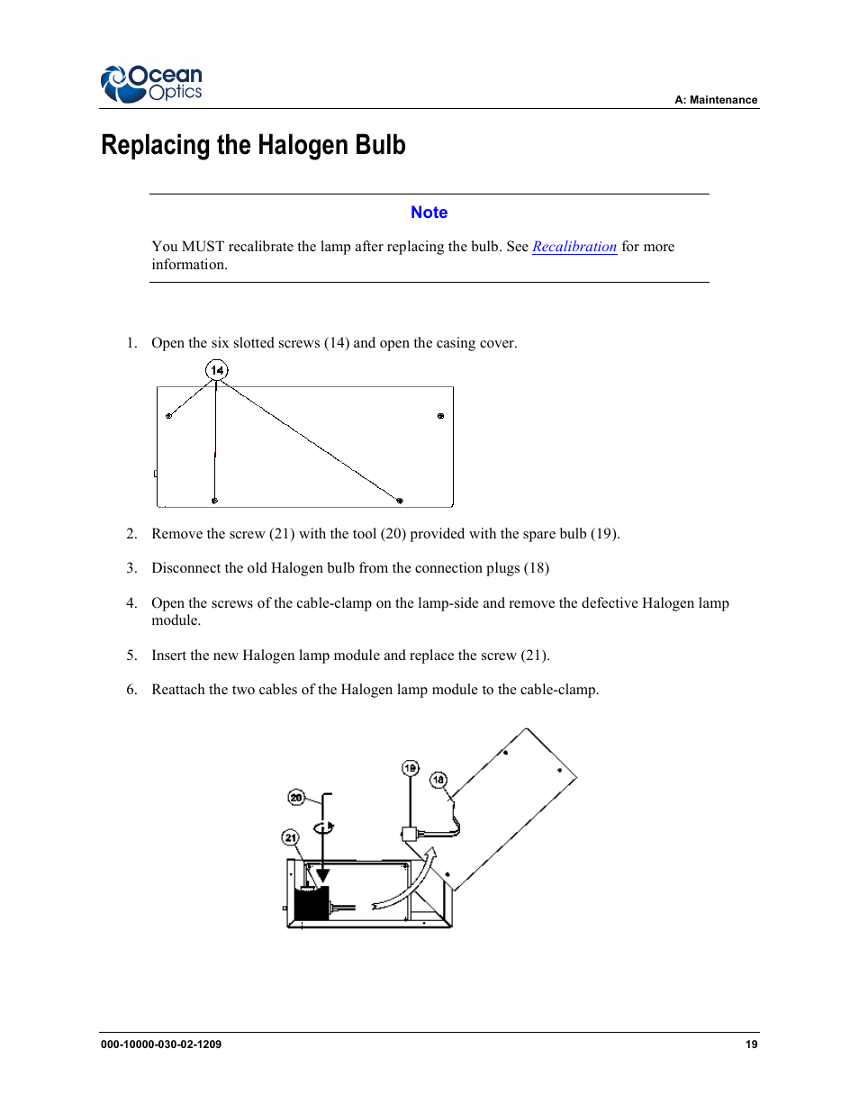 Replacing the halogen bulb | Ocean Optics DH-2000-CAL User Manual | Page 27 / 30