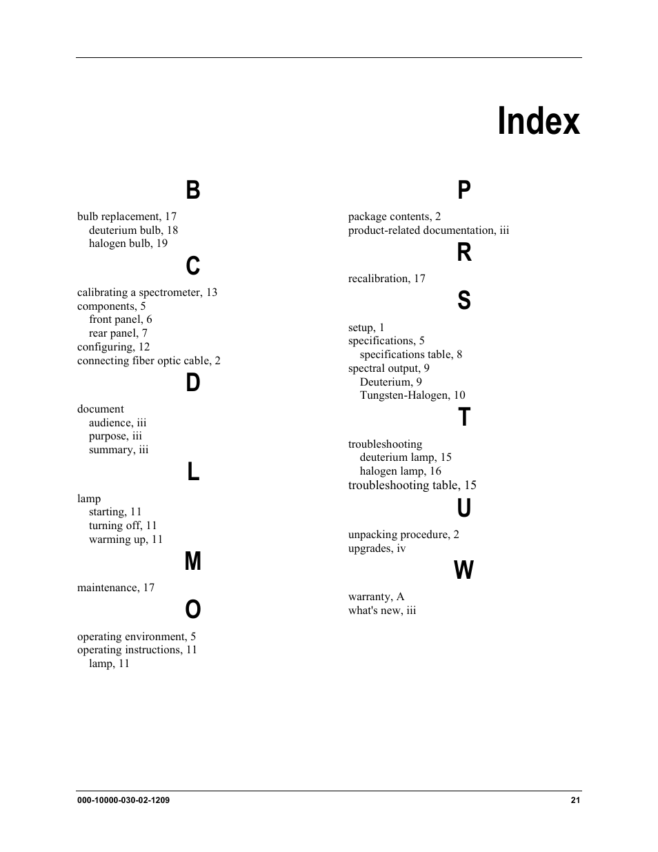 Index | Ocean Optics DH-2000-CAL User Manual | Page 29 / 30
