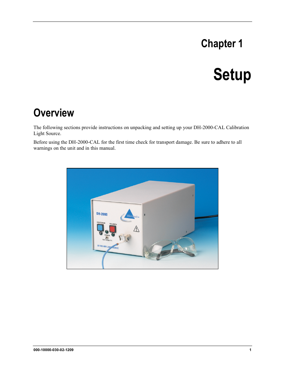 Setup, Overview, Chapter 1 | Ocean Optics DH-2000-CAL User Manual | Page 9 / 30