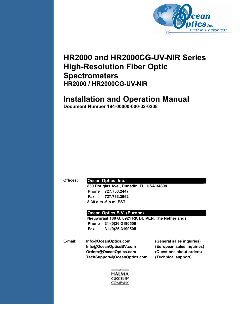 Ocean Optics HR2000CG-UV-NIR User Manual | 42 pages