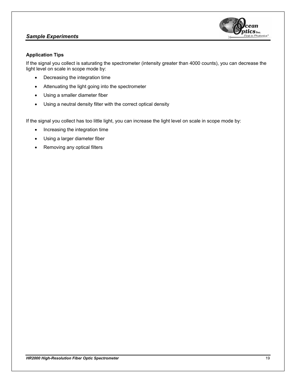 Application tips | Ocean Optics HR2000CG-UV-NIR User Manual | Page 23 / 42