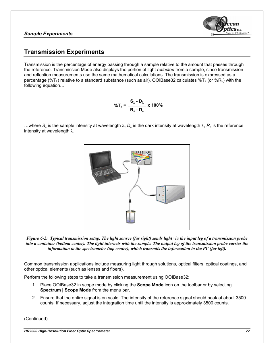 Transmission experiments | Ocean Optics HR2000CG-UV-NIR User Manual | Page 26 / 42