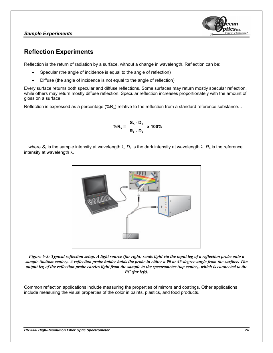 Reflection experiments | Ocean Optics HR2000CG-UV-NIR User Manual | Page 28 / 42